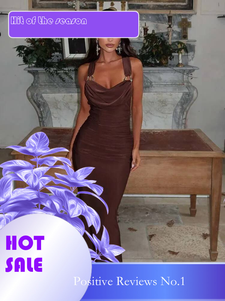 Dongdumaoyi Townlike Maxi Long Slim Bodycon Pleated Dress Women Spaghetti Strap Spring Summer Nightclub Sexy Party Dresses