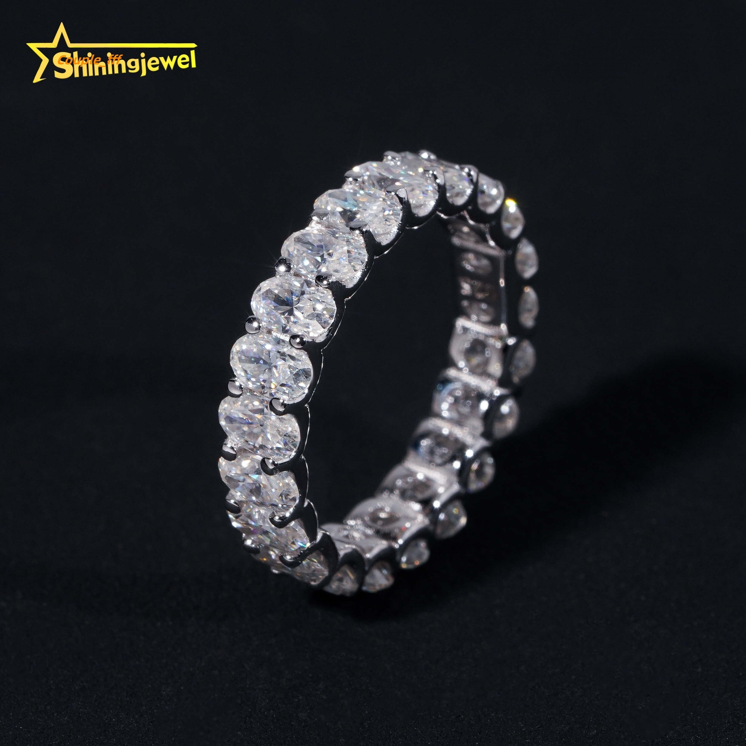 Band Oval Cut Wedding Ring 3*5mm Moissanite VVS Pass Diamond Test 925 Sliver Gold Plated Engagement Rings Fast Shipping