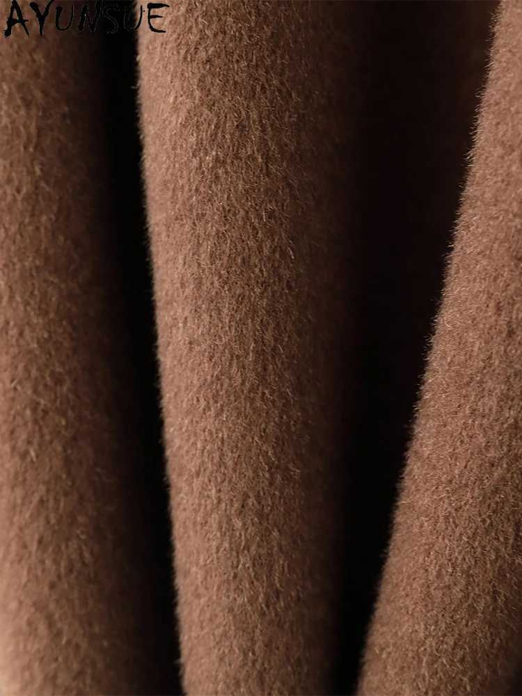 AYUNSUE 100 Natural Wool Coats for Woman Clothes Luxury Mid Length Woolen Coat 2025 Winter New in Outerwears Ropa Para Mujer J251124
