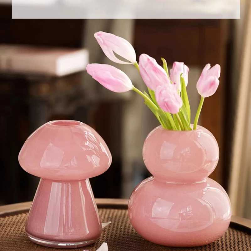 French Medieval High-grade Pink Spray Vase Luxury Ornaments Glass Flower Arrangement Water Flowers Table Flower Device C251124
