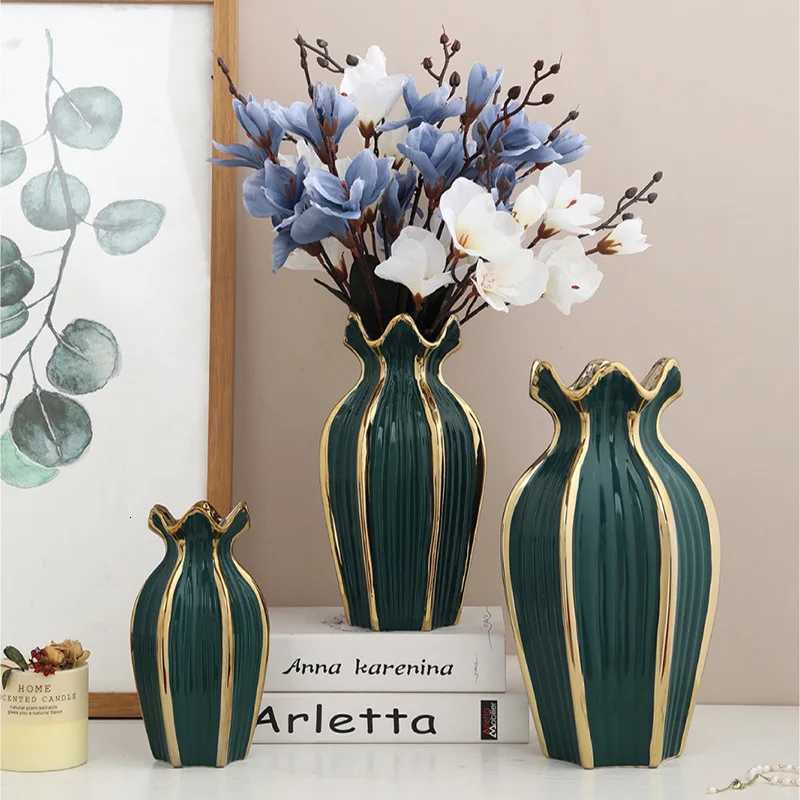 Simple Nordic ceramic vase modern electroplating ornaments creative light luxury handicraft living room flower arrangement home C251124