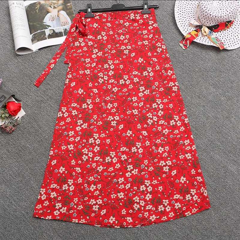 Fashionable chiffon womens floral printed shoulder strap integrated beach skiing summer high waist bag floral long belt seam M250424