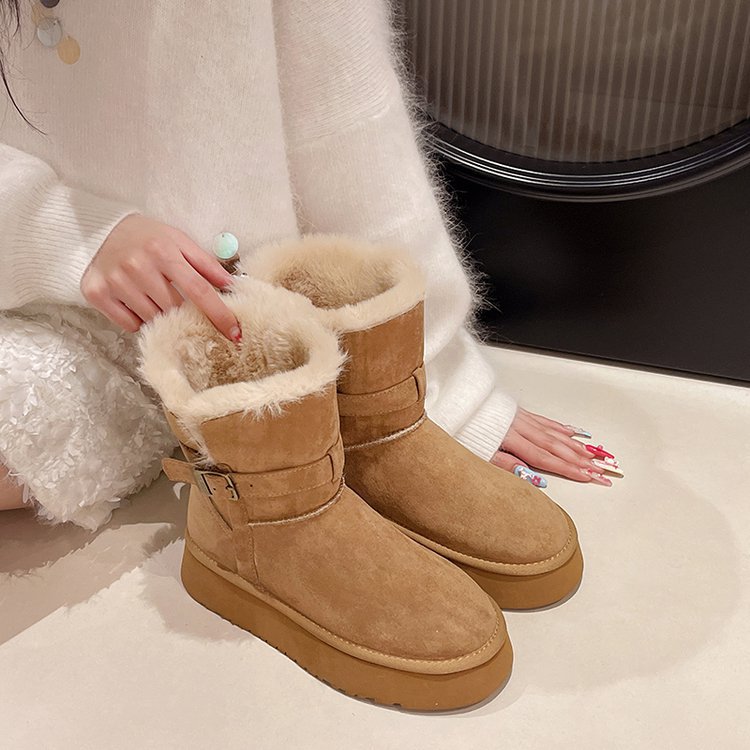 Free shipping fashionable and versatile winter daily wear thick soled anti slip long boots can be worn outside with fleece and thickened warm high boo