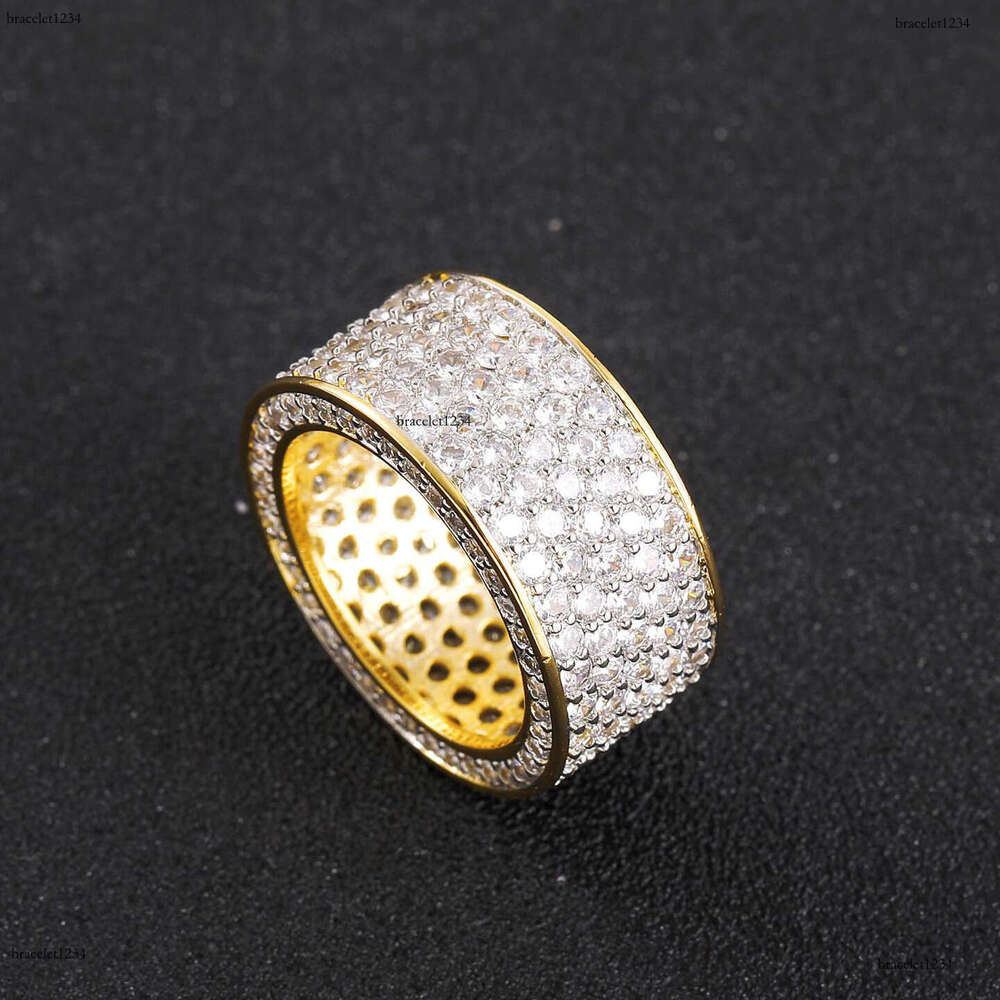 Luxury designer Hip Hop Men and women five row ring, micro-inlaid ice out of VVS Moissanite hip hop ring