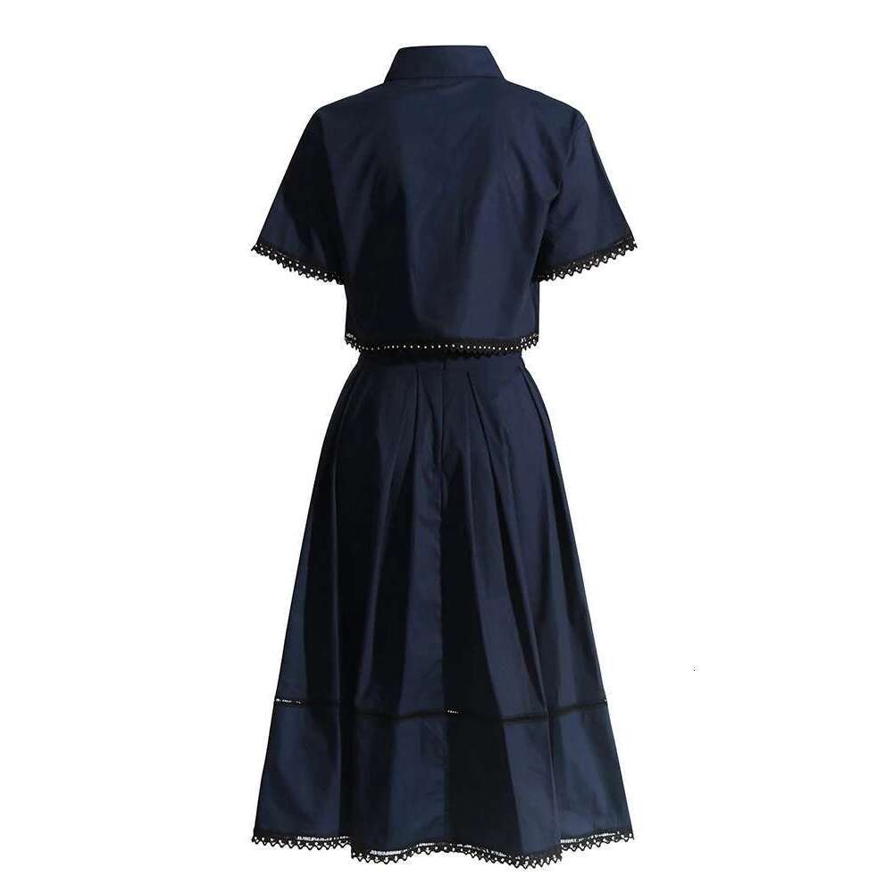 Designer Clothes TWOTWINSTYLE Solid Summer Two Piece Sets For Women Lapel Short Sleeve Tops High Waist A Line Skirt Slim Set Female Fashion New