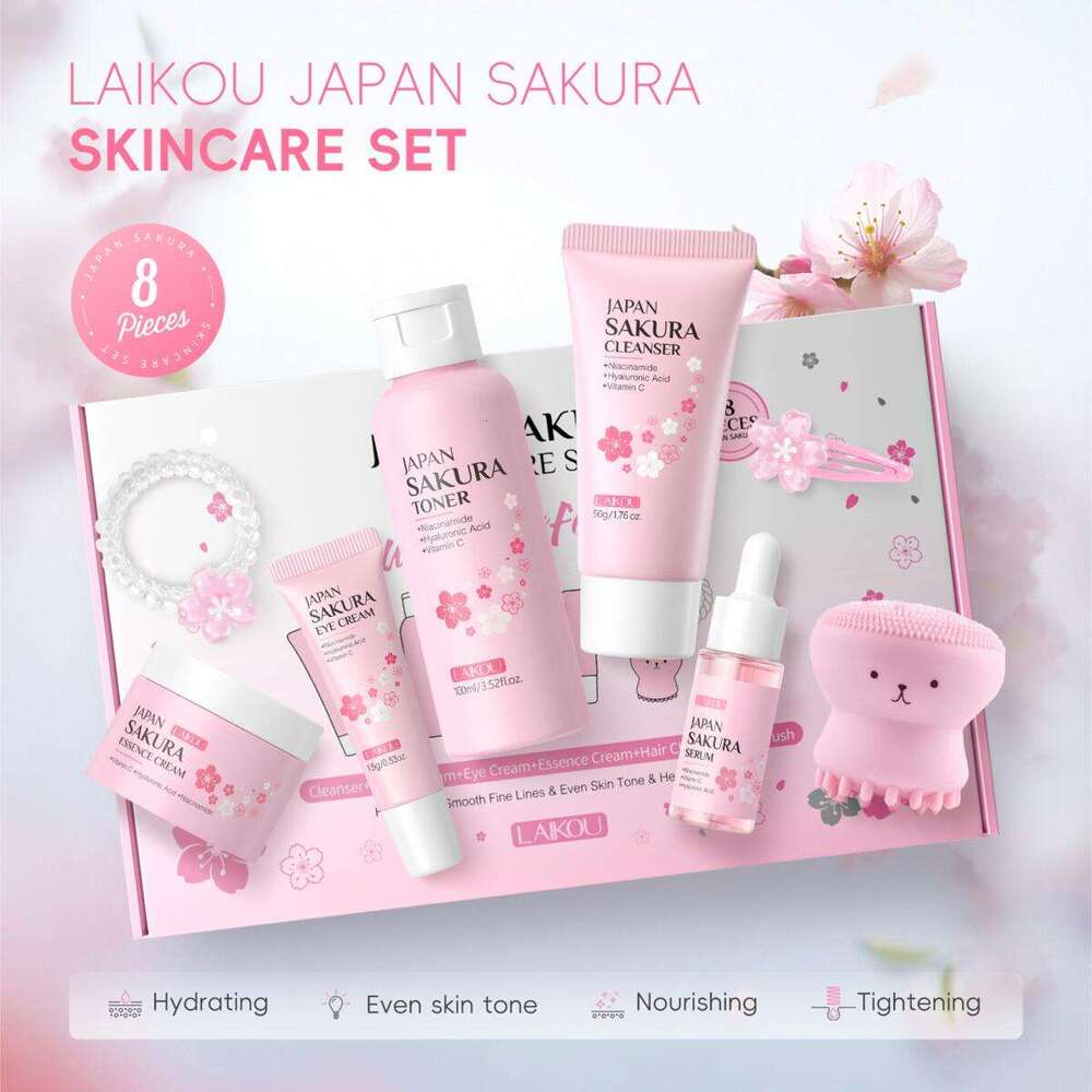 Sets Kits Laikou 8Pcs Skincare Set Sakura Cleanser Toner Lotion Cream Deep Cleansing Moisturizing Oil Control Portable Kit Travel X251124
