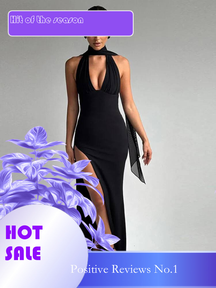 Dongdumaoyi Townlike Maxi Long Slim Bodycon Dress Women Halter Spring Summer Scarf High Split Nightclub Sexy Party Dresses