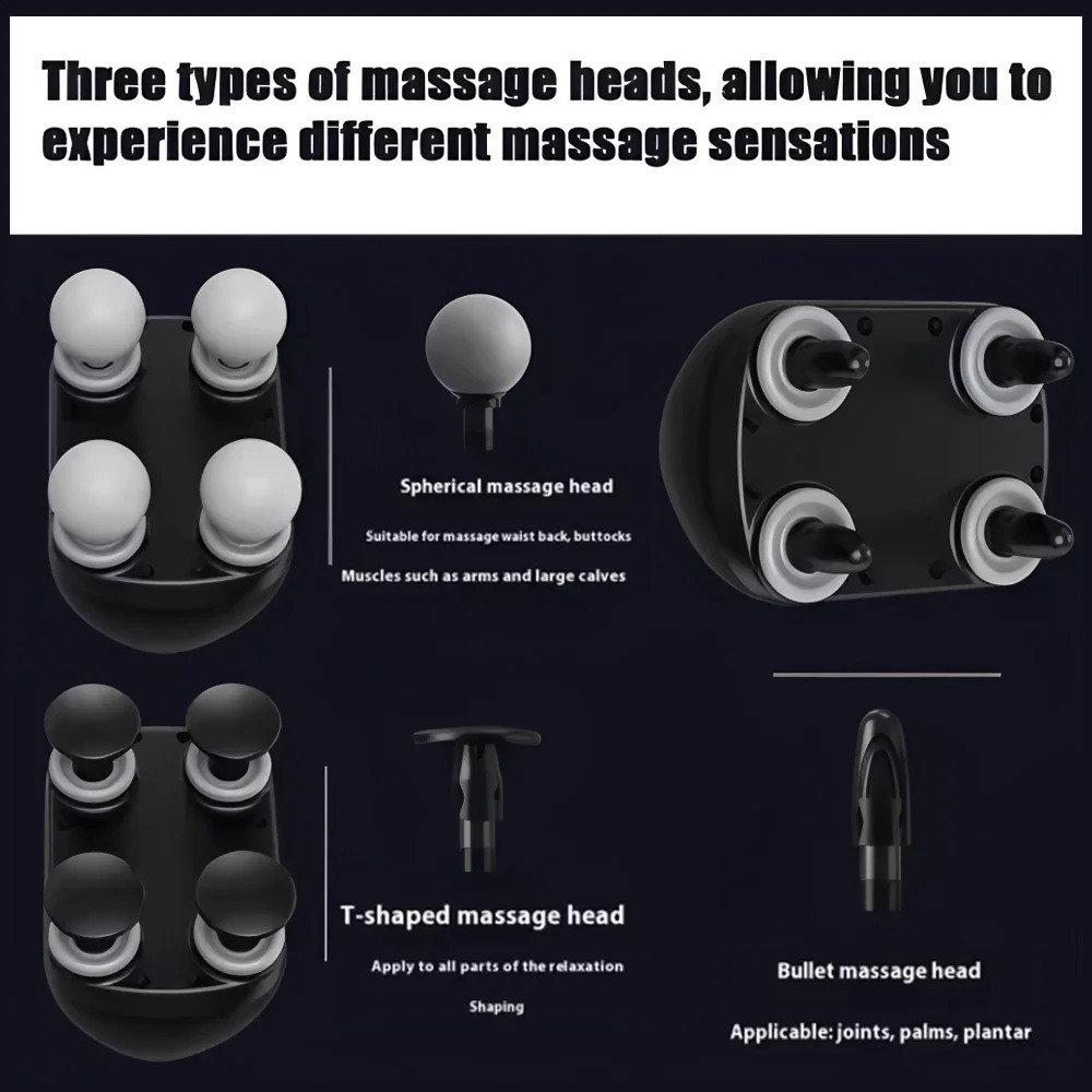 Portable Fascia Gun Muscle Massager Gun Four-head High Frequency Neck Shoulder Waist Massage Machine Professional Fascia Massage 250424