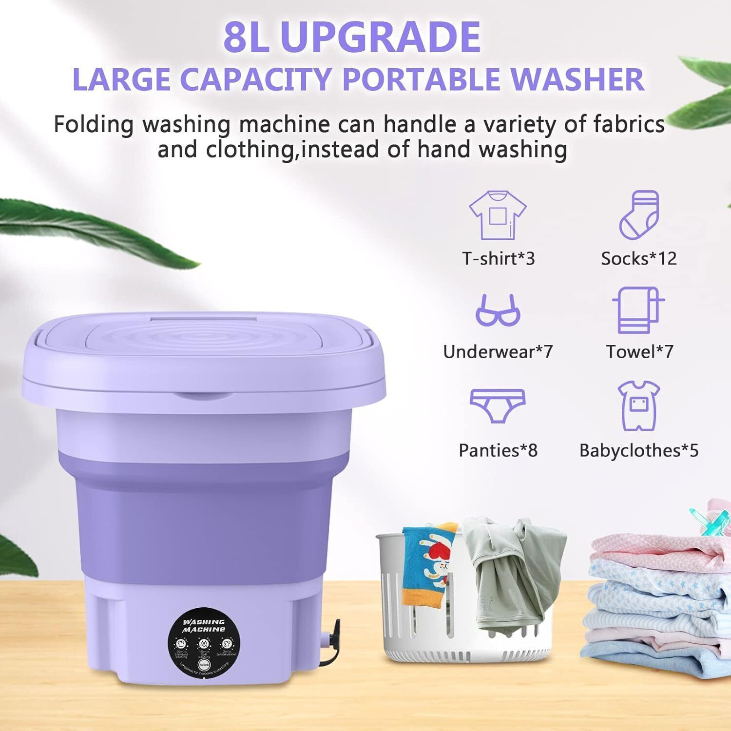 Beiou Mini Portable Washing Machine 8L with Blue Light Sterilization