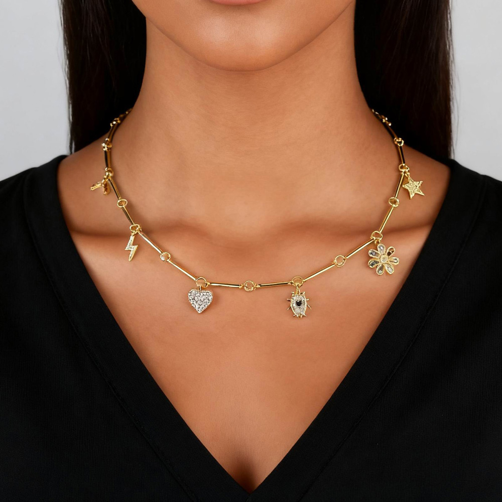 2025 New Fashion Star Heart Flower Pendant Geometry Choker Necklace For Women Girl Sweet Cute Collarbone Chain Jewelry