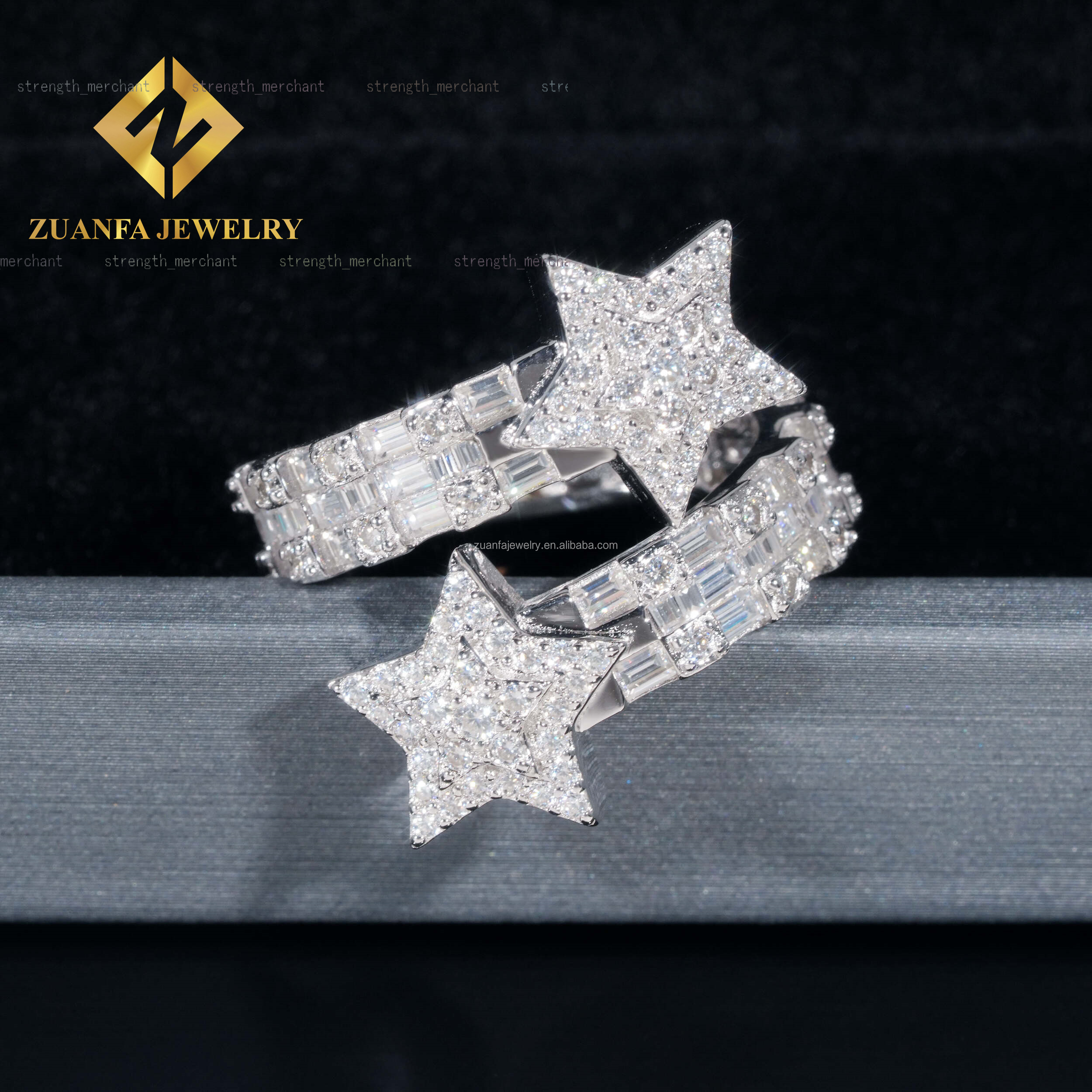 Drop Shipping Elegant Style Female Style Hip Hop Luxury Rapper Iced Out Jewelry VVS1 Moissanite Diamond Star Shape Hip Hop Ring