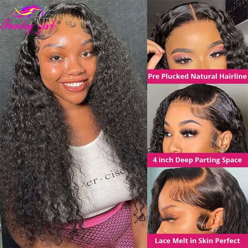 Kinky Front 13X6 For Women Brazilian Deep Water Human Hair Wigs 180% Density Curly Lace Wig
