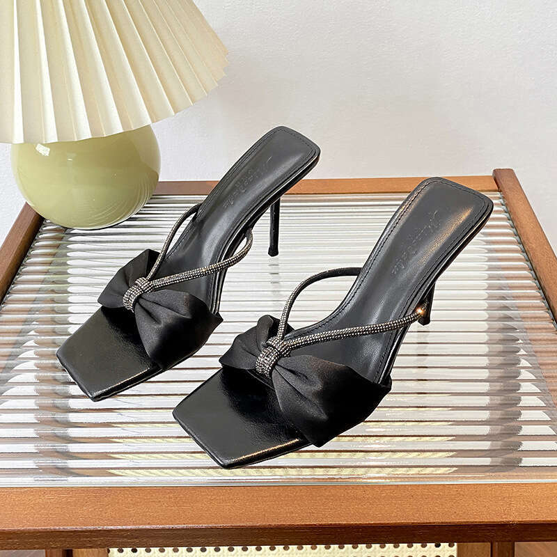 Woman Sandals New Slippers Xia Butterfly Bow Water Diamond Sandals Women Slim With Exposed Toes Cool Slippers Fairy Style High Heels For Women