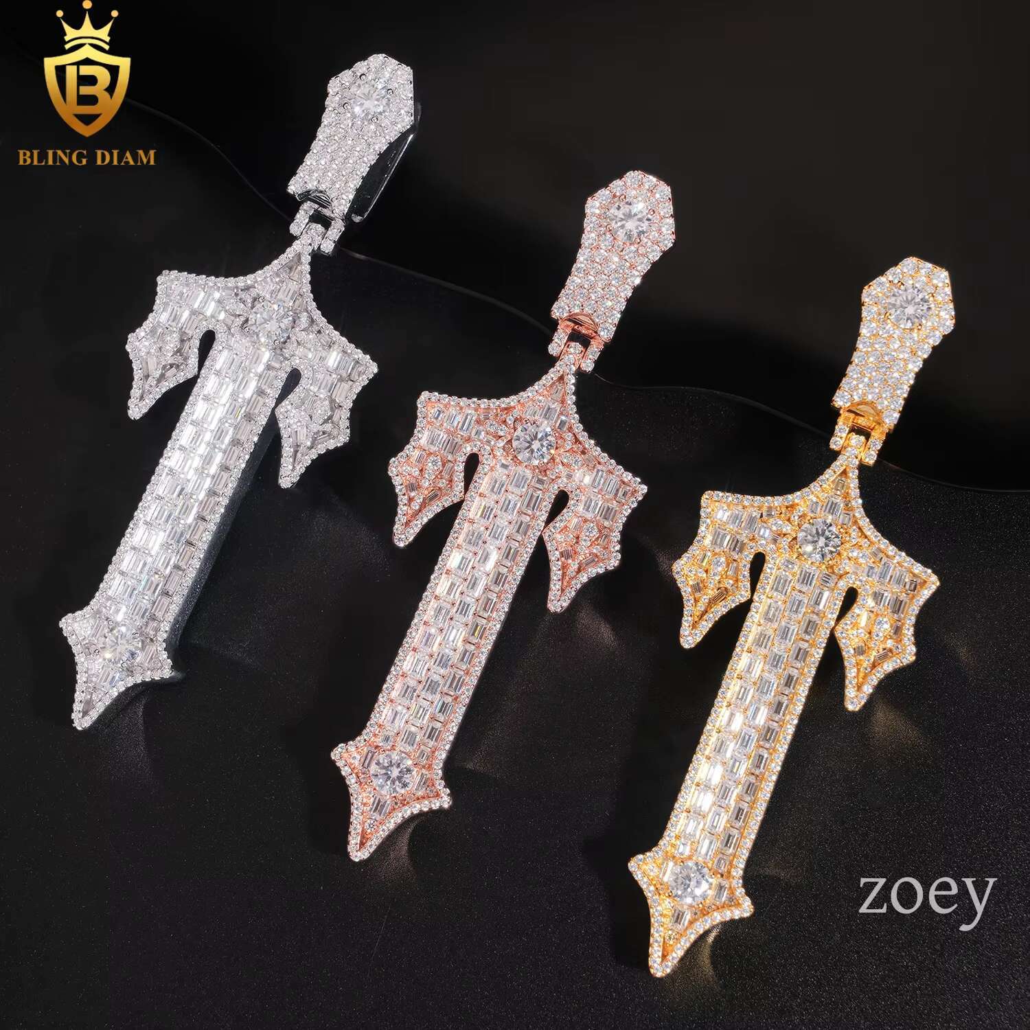Hip Hop Jewelry 925 Sterling Silver Iced Out Vvs Moissanite Multi Style Collection Random Cross Pendant Charms
