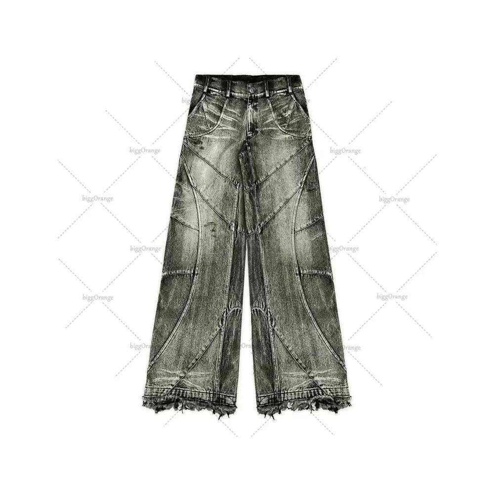 Y2k Destroyed Ing Men's Black Washed Jeans Gothic Style Street Trend Clothing Retro Loose Wide Leg Pants Fall Guys