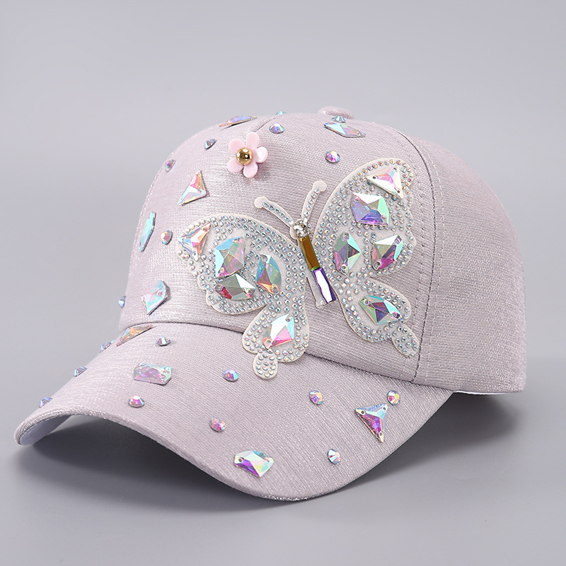 Womens Baseball Cap with Colorful Glass Rhinestones and Butterfly Sequins Sunshade Visor Cap Y2K designer beanie bonnet spring and autumn hat luxe men - view 4