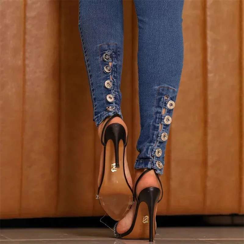 Designer Clothes Spring 2025 Fashion Button Women Casual Skinny Pencil Pants High Waist Slim Stretch Denim Trouserslady Butt Lifting Jeans