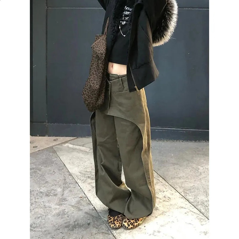 Green Spring 2025 Blue Jeans Y2K Retro High Waist Straight Street Pants Loose Wide Leg 250417