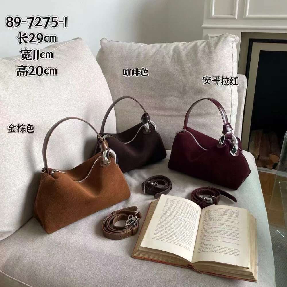 Designer Bag Retro Euro Stylish Carmel Color Hobo Tote Soft 2025 Winter Matte Nubuck Suede Leather Women Crossbody Bag Chamois Ladies Handbag