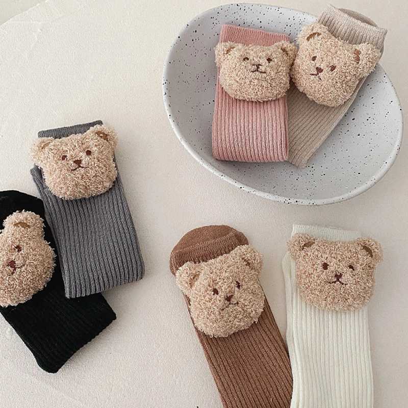 Bear Doll Children Long Tube Socks Winter Autumn Warm Kids Knee High Sock Cotton Girl Sokken Soild Color Stockings 2-8Y G251124