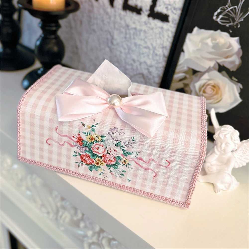 Korean Paper Waterproof Tissue Box lace Heavy Craft Pearl Dining Table Drawer Paper Cover Print Home Decoration Storage BoxM251124