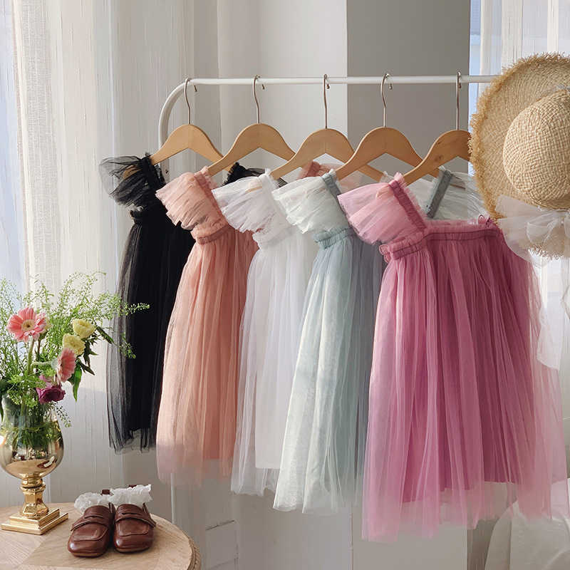 Double Layered Butterfly Sweet Beauty Childrens Mesh Dress 2025 Summer Style Flying Sleeve Strapless Princess Dress Fluffy Skirt Formal Dress Y250423u