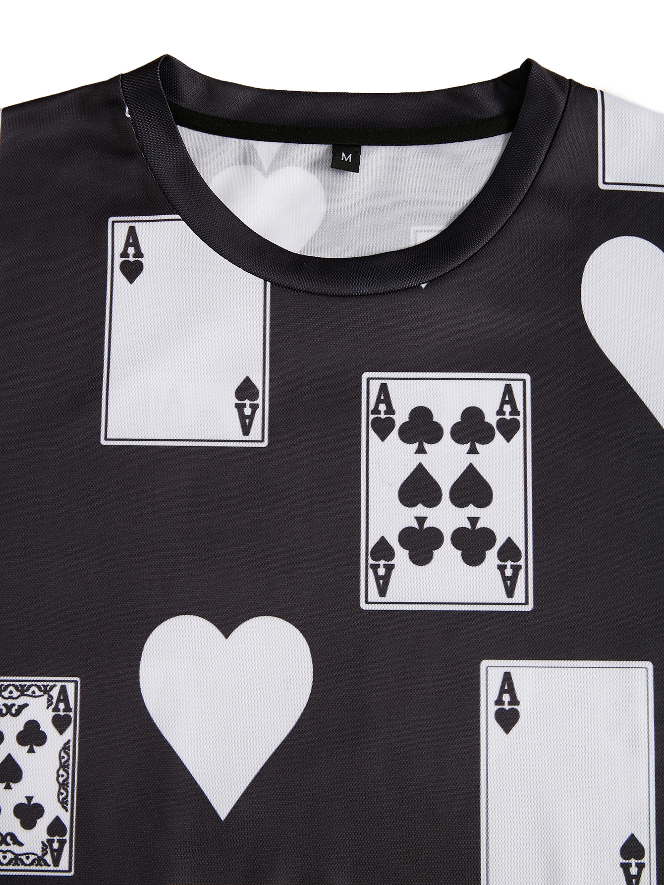 Men's casual round neck T-shirt set, 3D Poker King print, geometric pattern, polyester knitted fabric, comfortable fit T-shirt set for all season