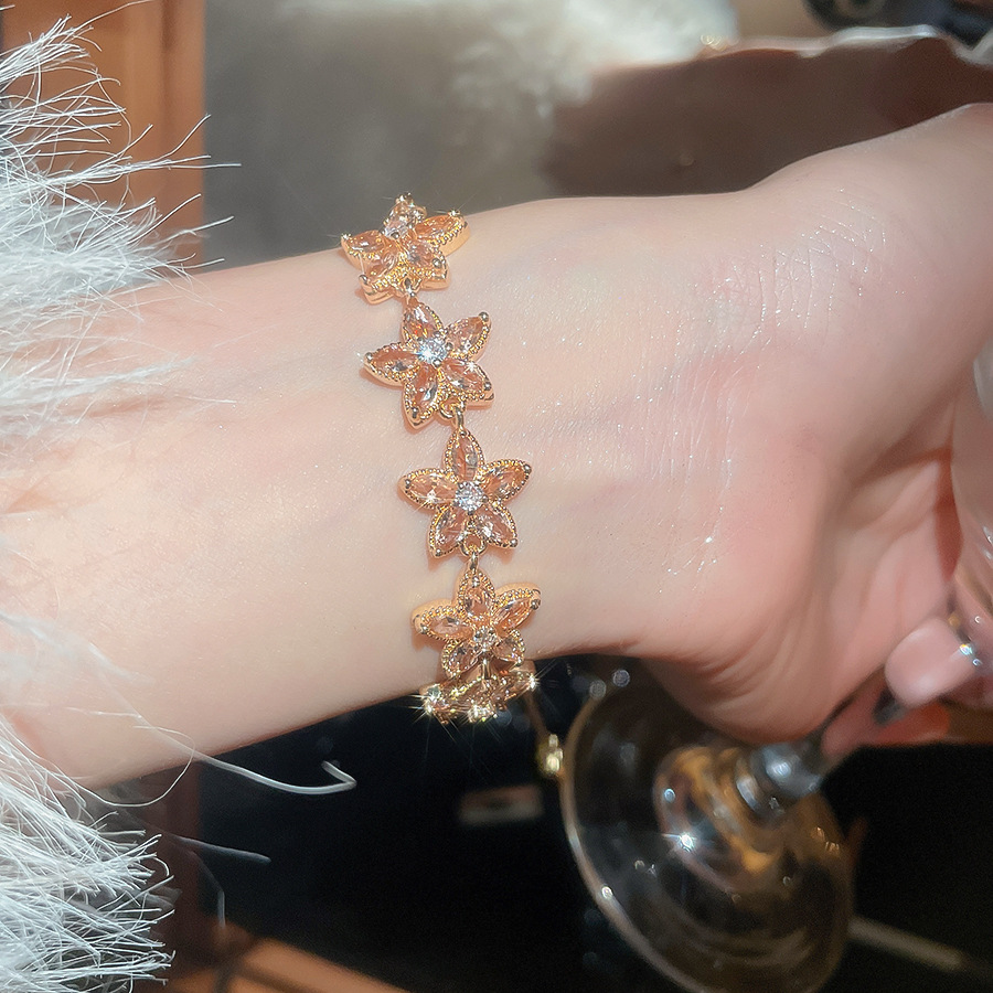 Super Shiny Zircon Flower Light Luxury High-end Feel Bracelet Korean Style Exquisite Fashion Simple Versatile Jewelry for Women Wholesale - view 5