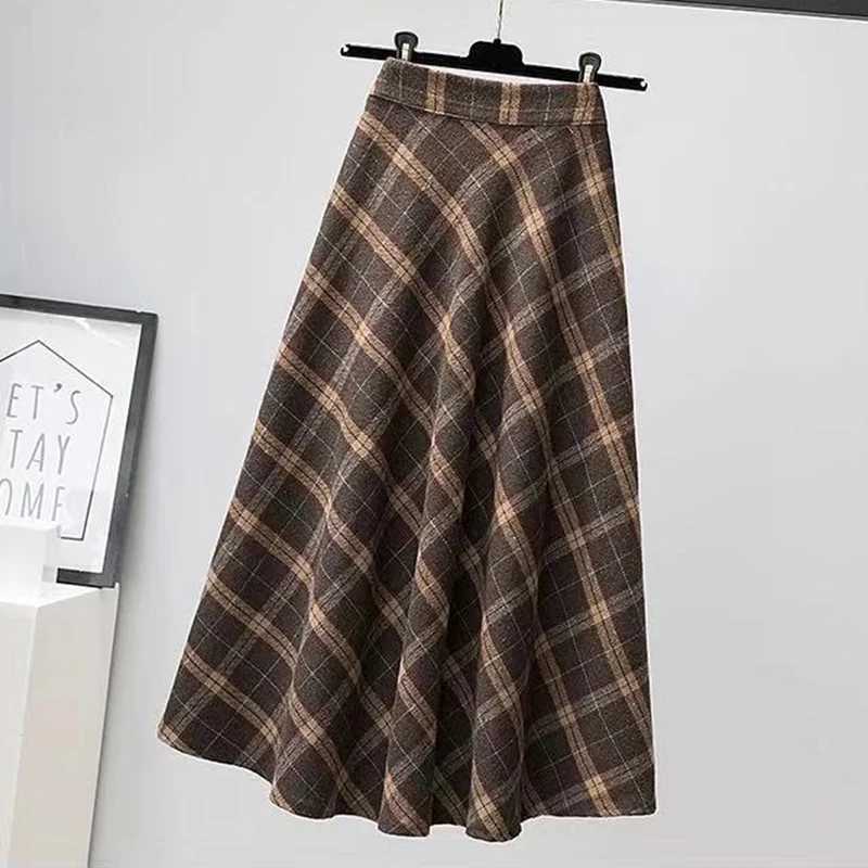 Rimocy autumn winter wool leather pants for women Korean style thick waist long leather pants for women pleated checkered leather pants M250424