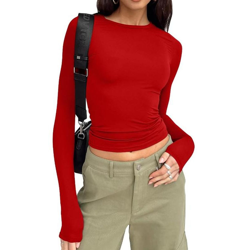 Modern Tight-Fitting Long-Sleeve Top for Women - Short Length---0803