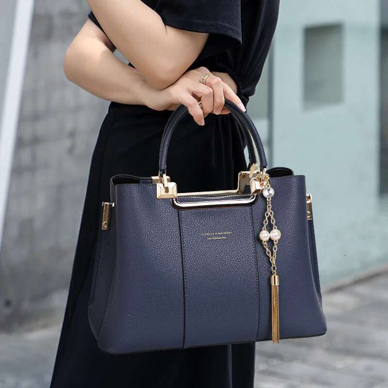 Aidrani Fashionable Women's Handbag In Blue Large Capacity Made Of High-Quality Cowhide And Equipped With Metal Tassels