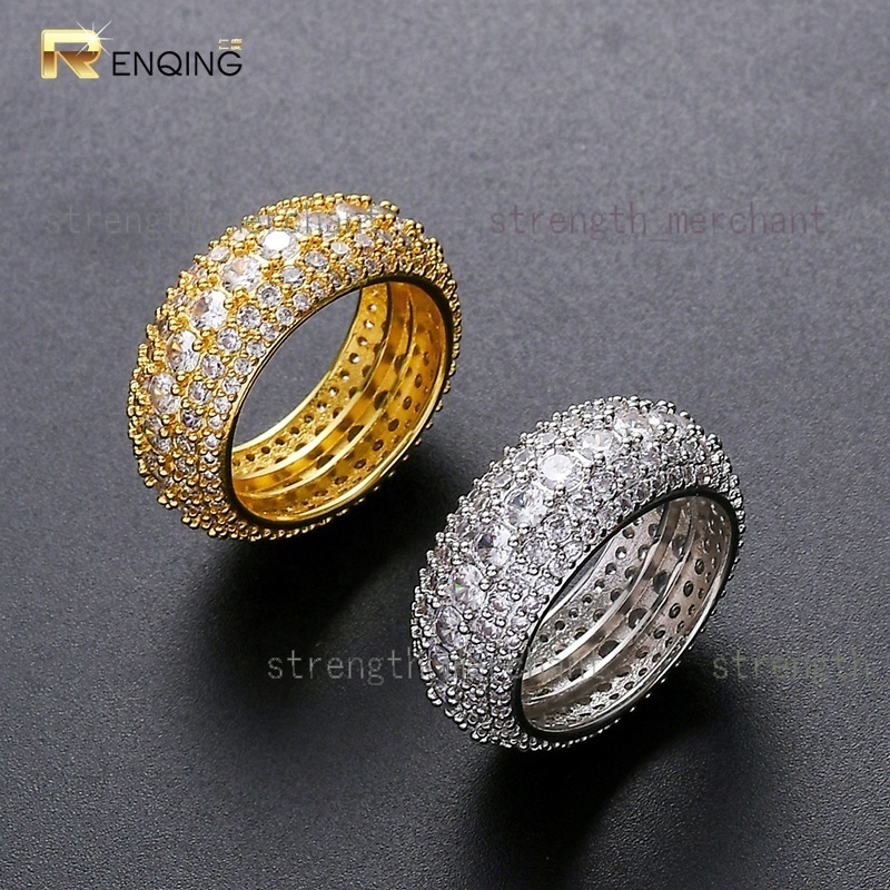 Hiphop Luxury 18k Gold Plated Unisex Iced Out CZ Royal Lab Diamond Hip Hop Cubic Zircon Ring