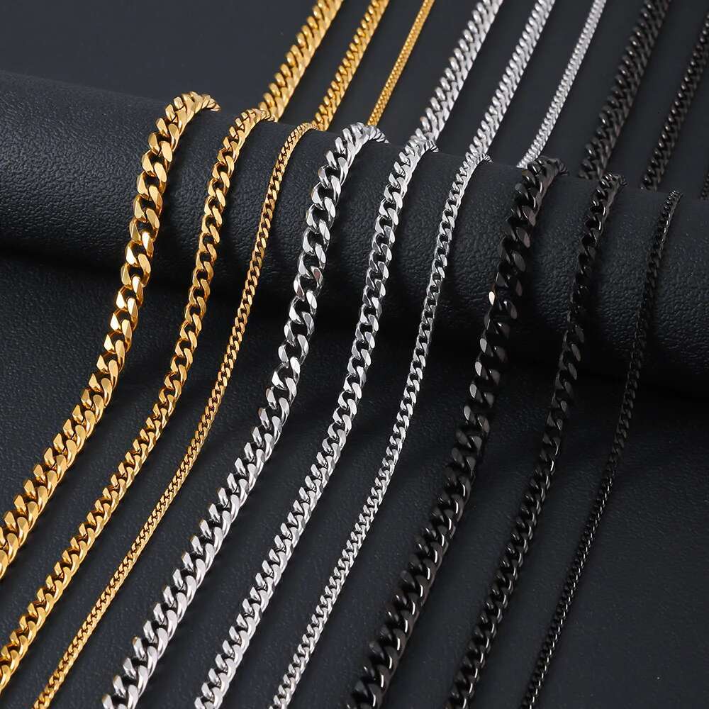 HNSP 316L Stainless Steel Cuban Link Chain Necklace Bracelet For Men Women 3MM-12MM Thick Neck Choker Accessory Jewelry
