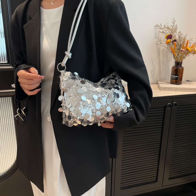 Summer New Armpit Shiny Patch Fashionable And Versatile Bag, Large Capacity Handbag, Dinner Shoulder Bag