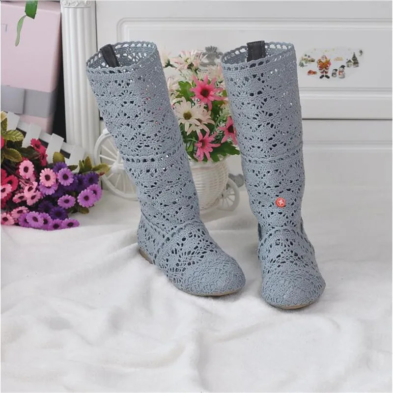 high quality Hollow Boots Shoes Breathable Knit Line Mesh boots Summer Women Boots Knee High Womens Shoes 34-41 250418