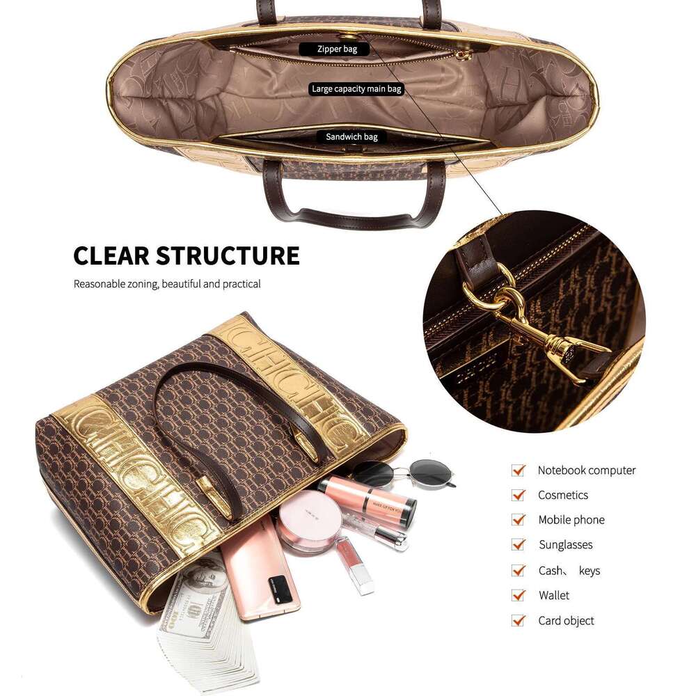 CHCH Women's Shopping Bag 2025 New Letter PVC Large Capacity Handbag Vintage