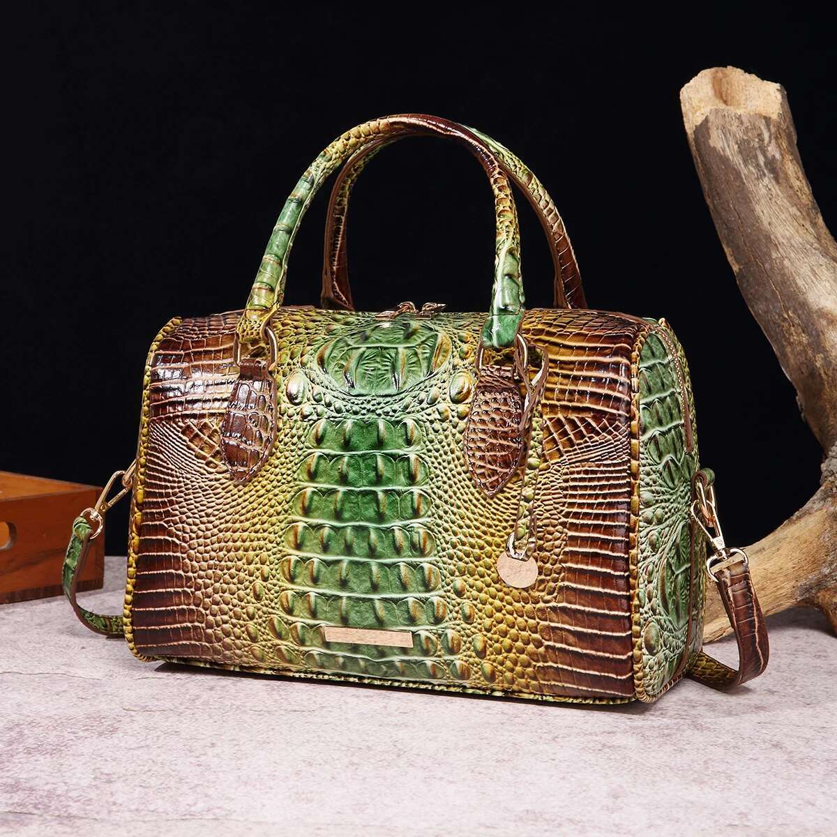 Ombre Crocodile Emed Boston Handbag Classic Style Crossbody Bag Women's Leather Satchel Purse