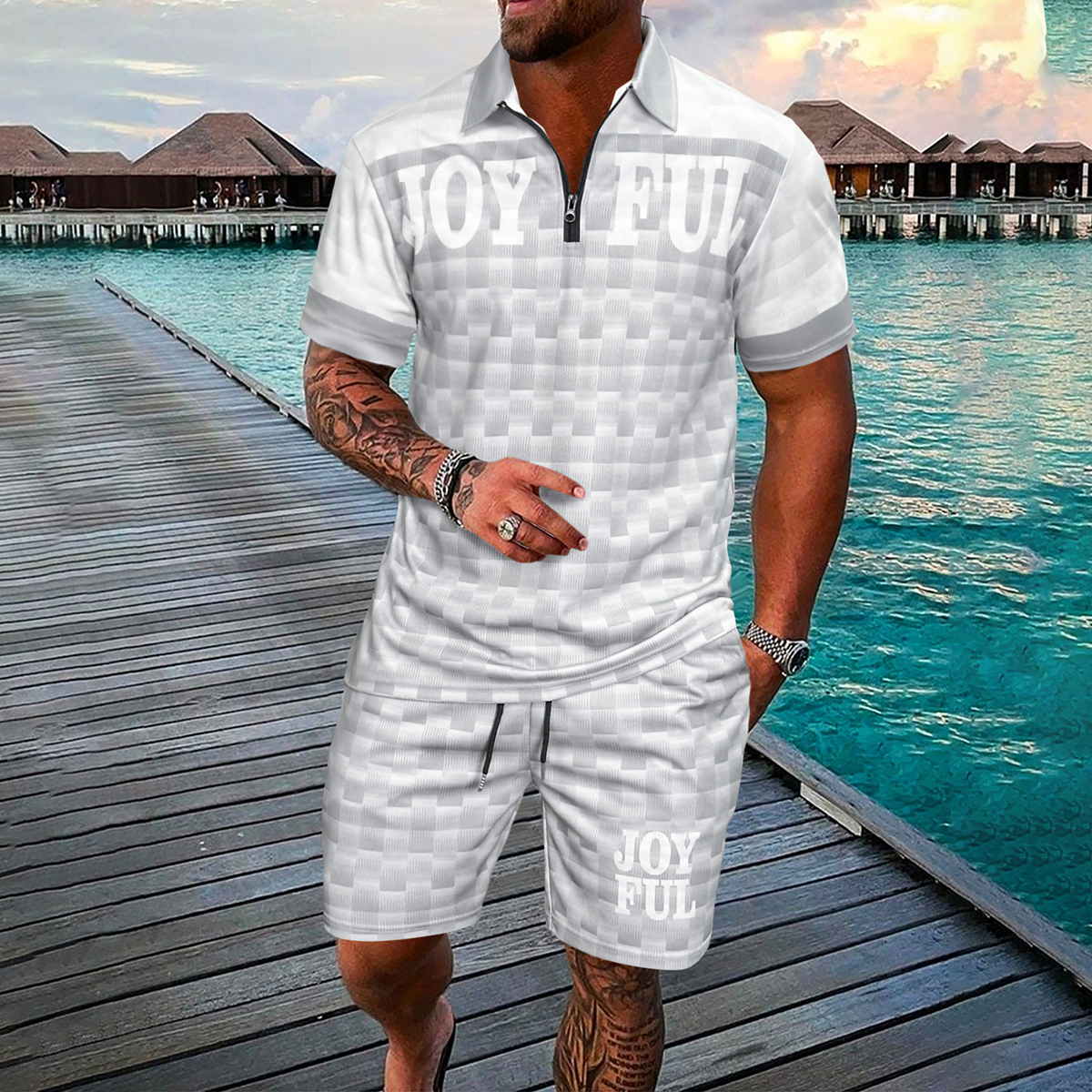 Men's Summer Casual Simple and Comfortable Texture Fabric Breathable Collar Short Sleeve Hot Selling Polo Shirt Set