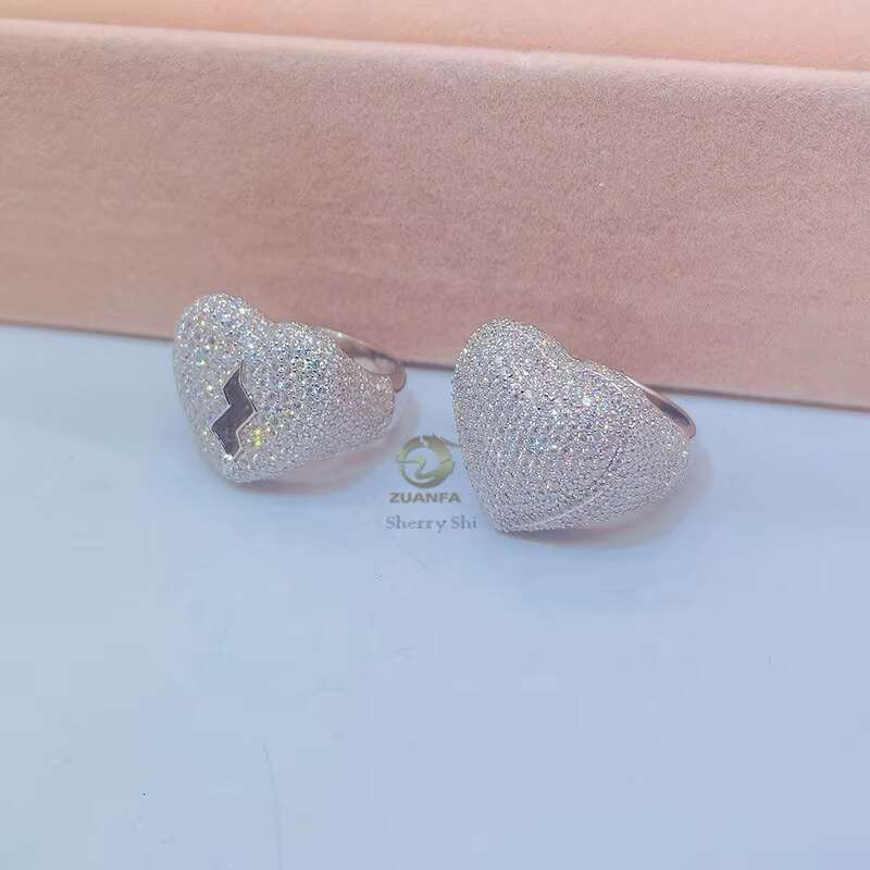 Hip Hop Men Fashion Rapper Jewelry Sterling Silver Vvs Moissanite Iced Out Broken Heart Ring