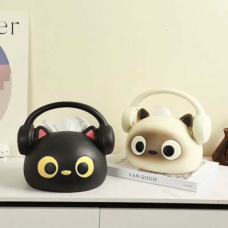 Headphones Siamese Cat Tissue Box Living Room Light Luxury High-end Creative Paper Box Cute Style Tissue Boxes Nordic KitchenM251124