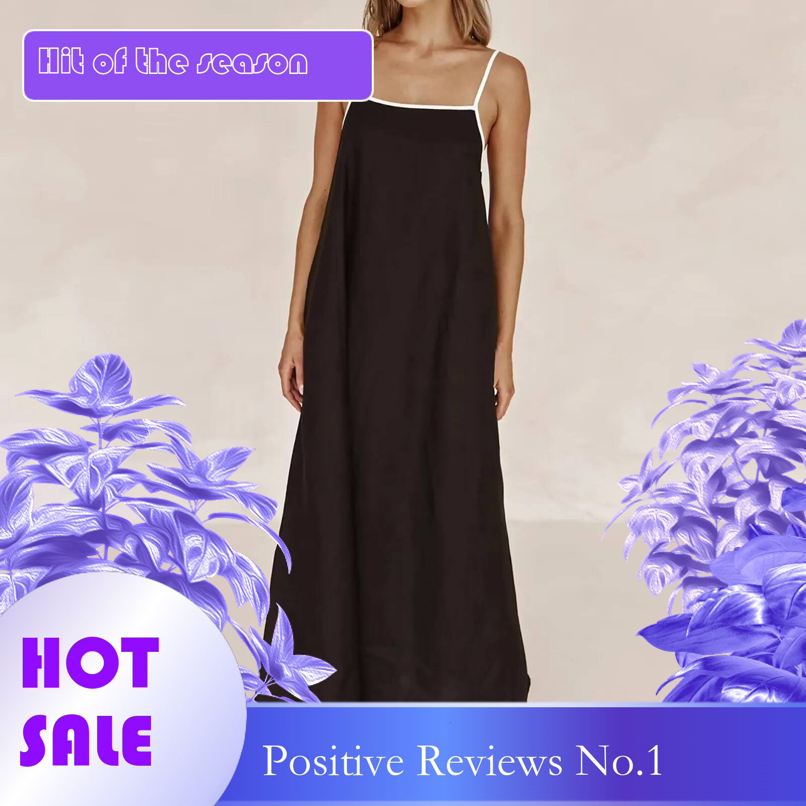 Dongdumaoyi Fashion Contrasting Color Cotton Camisole Dress Spring And Summer Women Simple Loose Ventilate Large Hem Vacation Leisure