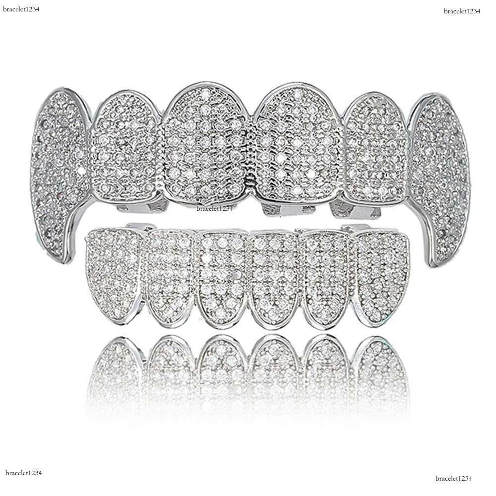 Luxury designer Gold shiny ice Teeth Ice out VVS Moissanite grill Ricky up and down grill set Hip Hop jewelry free shipping