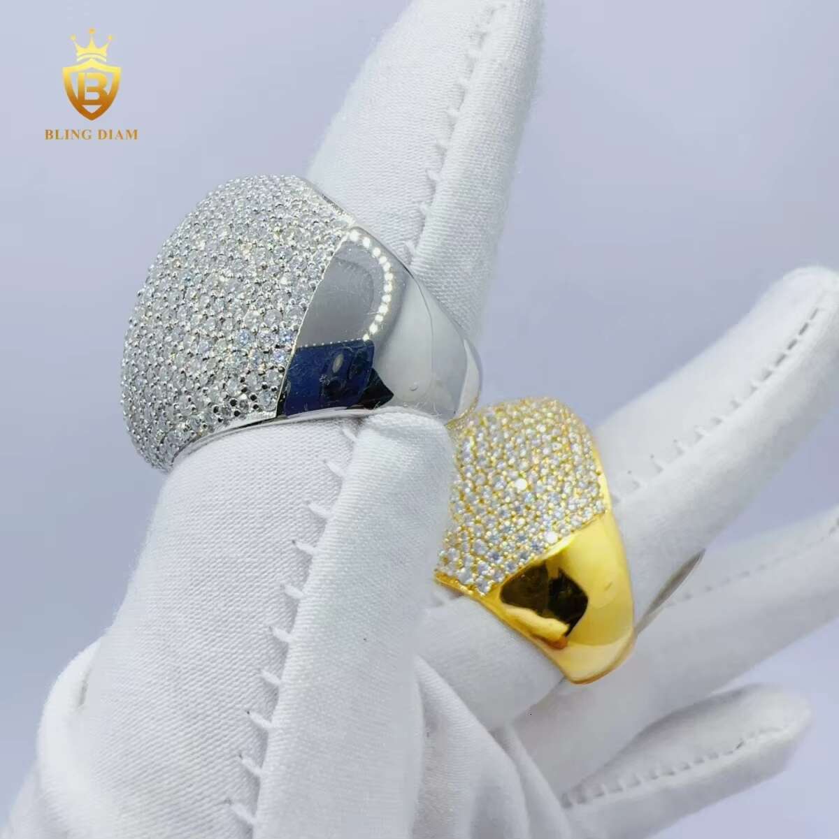 Diamond Tester Iced VVS Moissanite Ring Cool Pinky Man Hip Hop Style White Gold Plated Jewelry for Men