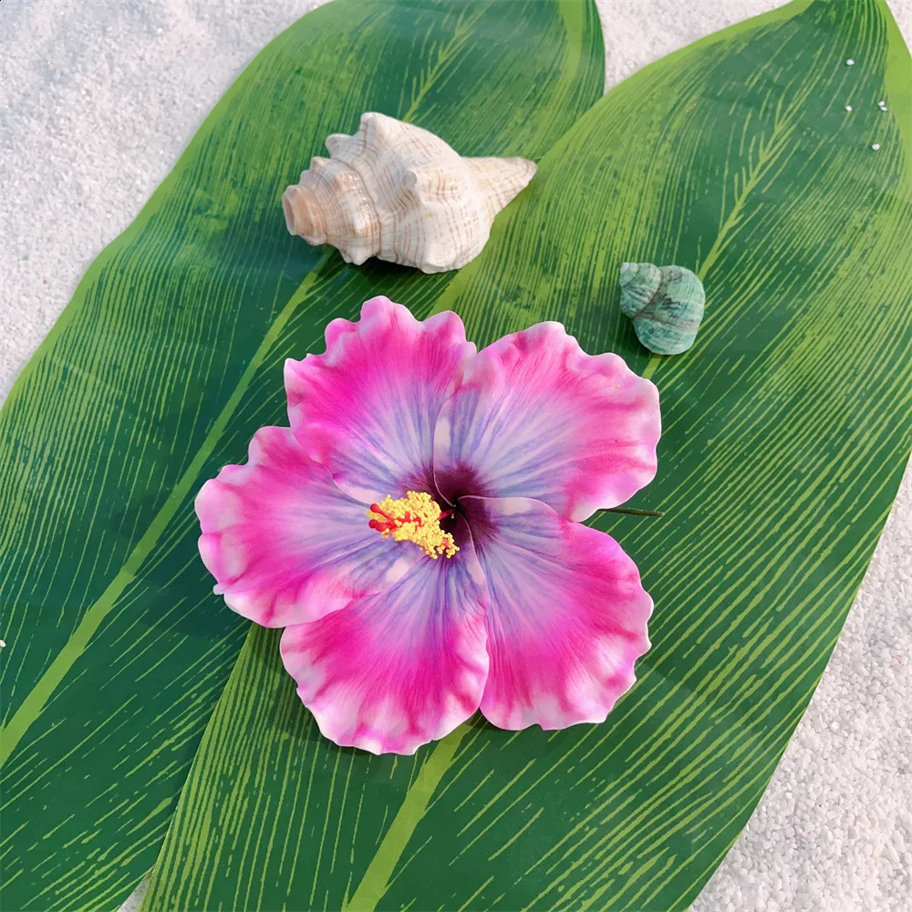 10 Pcs Pink Artificial Hibiscus Flower With Stem 15CM Large Headdress Hair Side HairPins Floral Headpieces Accessories 250420