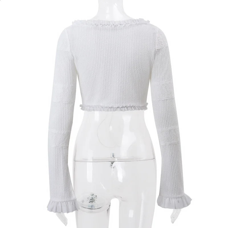 Cryptographic Fashion Y2K Ruffle Mini Ski Collaboration Set Elegant Set Tie Front Top and 2-piece Ski Matching Set 250422