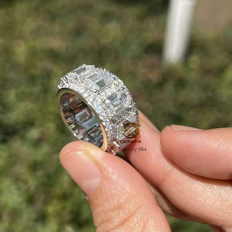 White Gold Plated 925 Sterling Silver Baguette Cut Wedding Ring Moissanite Eternity Ring