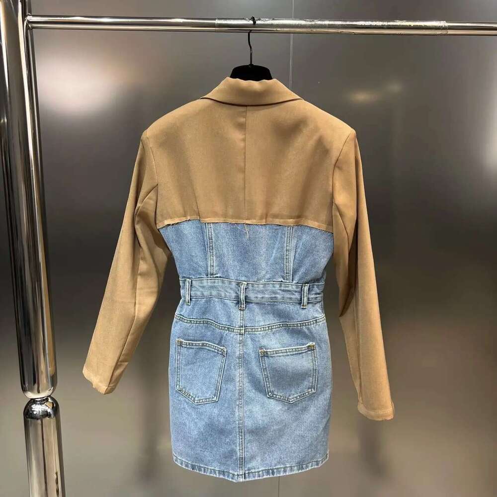 Getspring Women Notched Collar Denim Ed Single Breasted Long Sleeve Suit Dress Fashion Ladies Mini Dresses Autumn