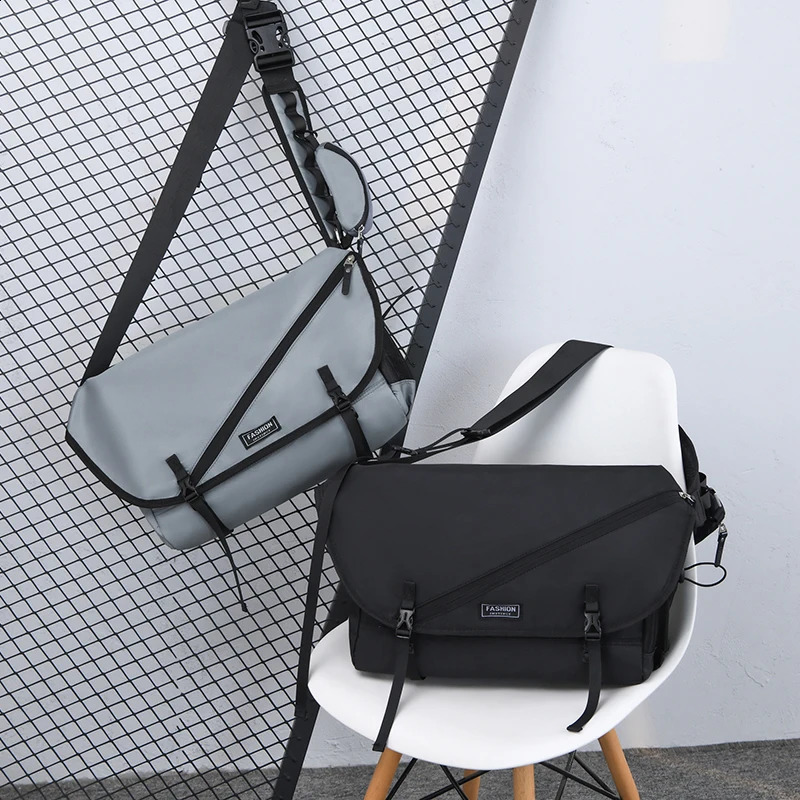 Mens Large Capacity Shoulder Bag - Casual Style Adjustable Shoulder Straps Zipper Closure Polyester Lining Mens Cross Bag 250420