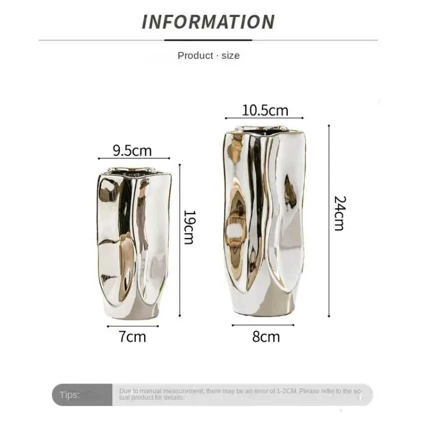 Ceramic Vase Luxury Electroplated Silver Flower Arrangement Irregular Porcelain Hydroponic Vase Ornament Interior Art Decoration C2511241