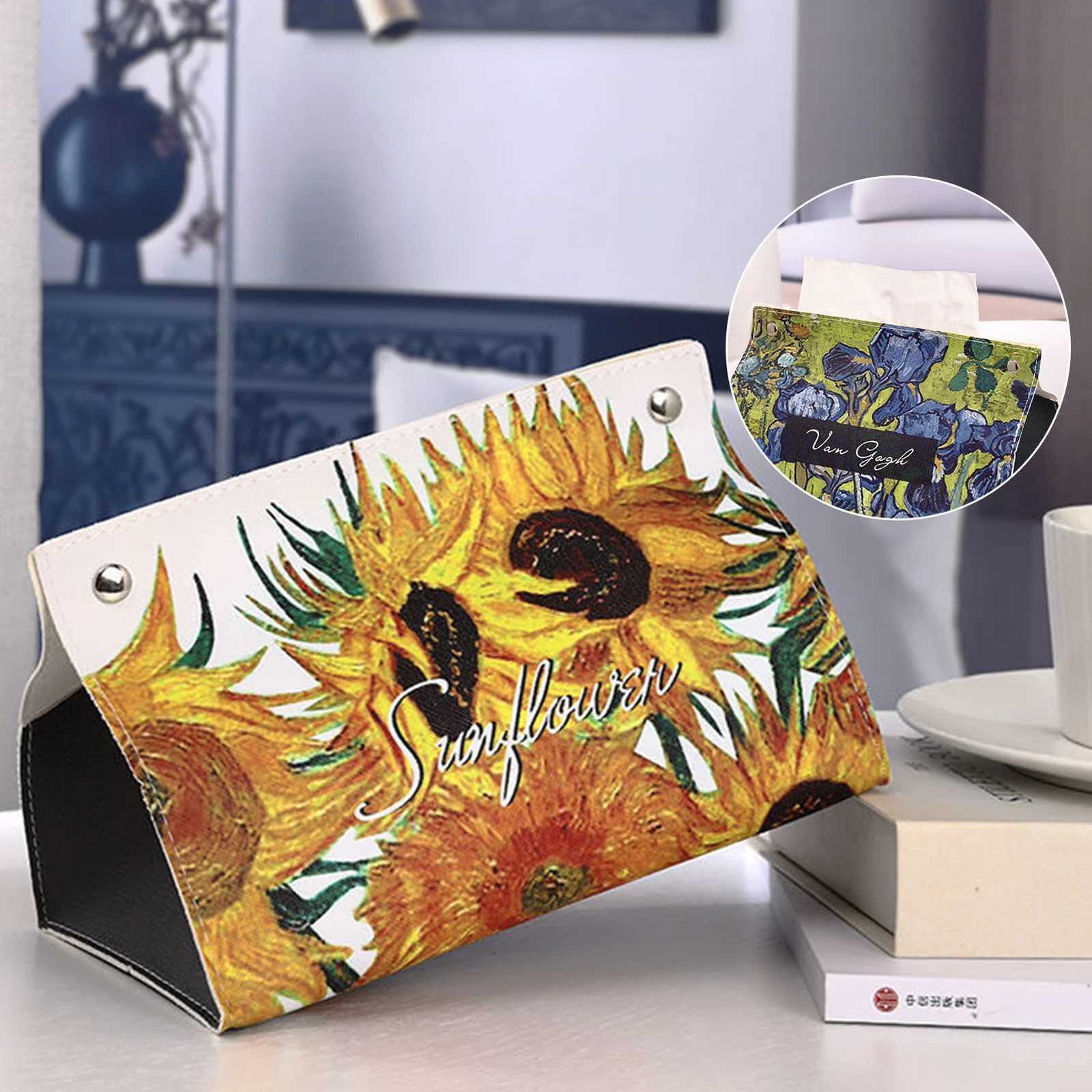 Leather Tissue Holder Oil Painting Tissue Box Bedroom Kitchen Storage Box Napkin Holder For Home Office Desk DecorationM251124